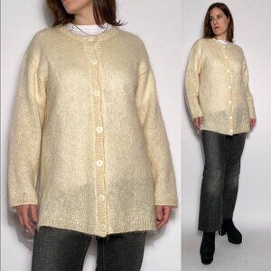 Vintage Y2K Cream Fuzzy MOHAIR Long Grunge Cardigan! Medium